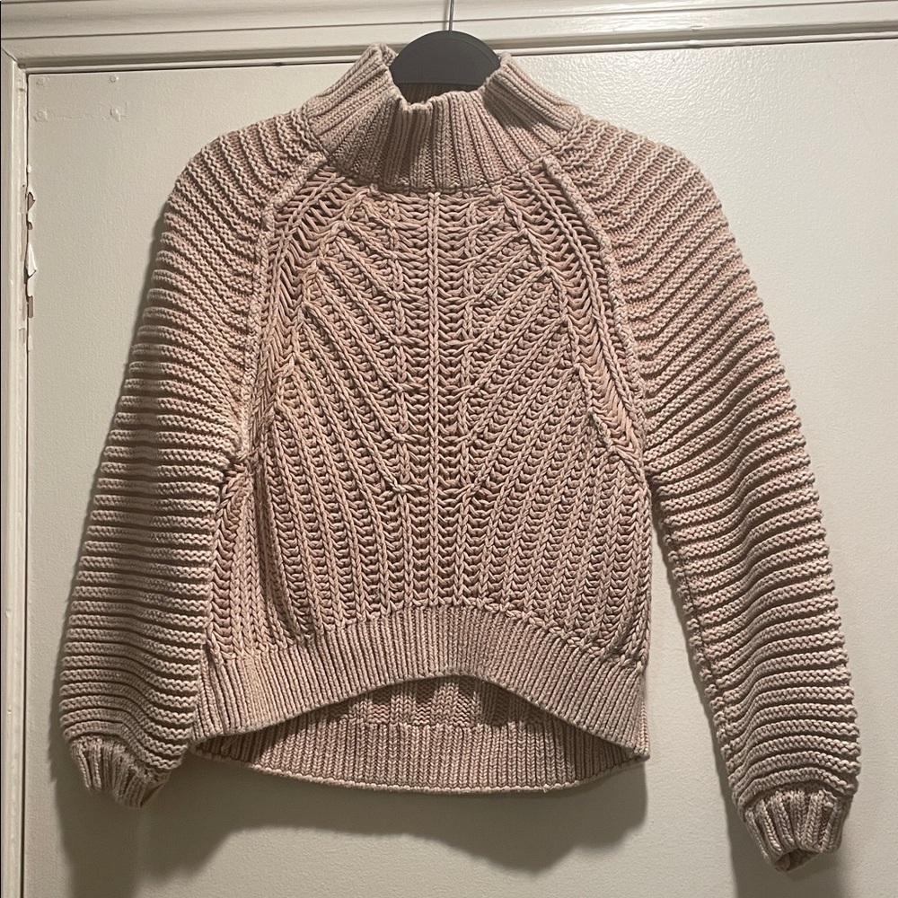 Free People Sweetheart Nude Chunky Rib Knit Mock  Cowl Neck Sweater